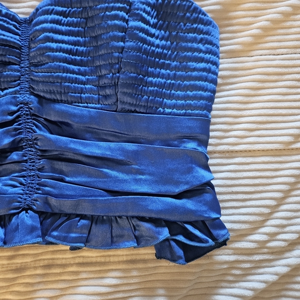 BOG Collective Blue Ruched Tank Top Size L - Picture 3 of 10